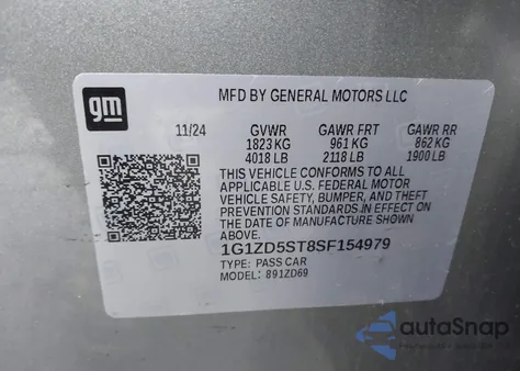 2025 Chevrolet Malibu Fwd 1Lt z USA, uszkodzony, nr VIN 1G1ZD5ST8SF154979